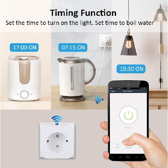 16A 20A EU Smart Socket WiFi Smart Plug Sockets Overvåking Timing Funksjon Stemmekontroll Fungerer med Tuya APP Alexa Google Home