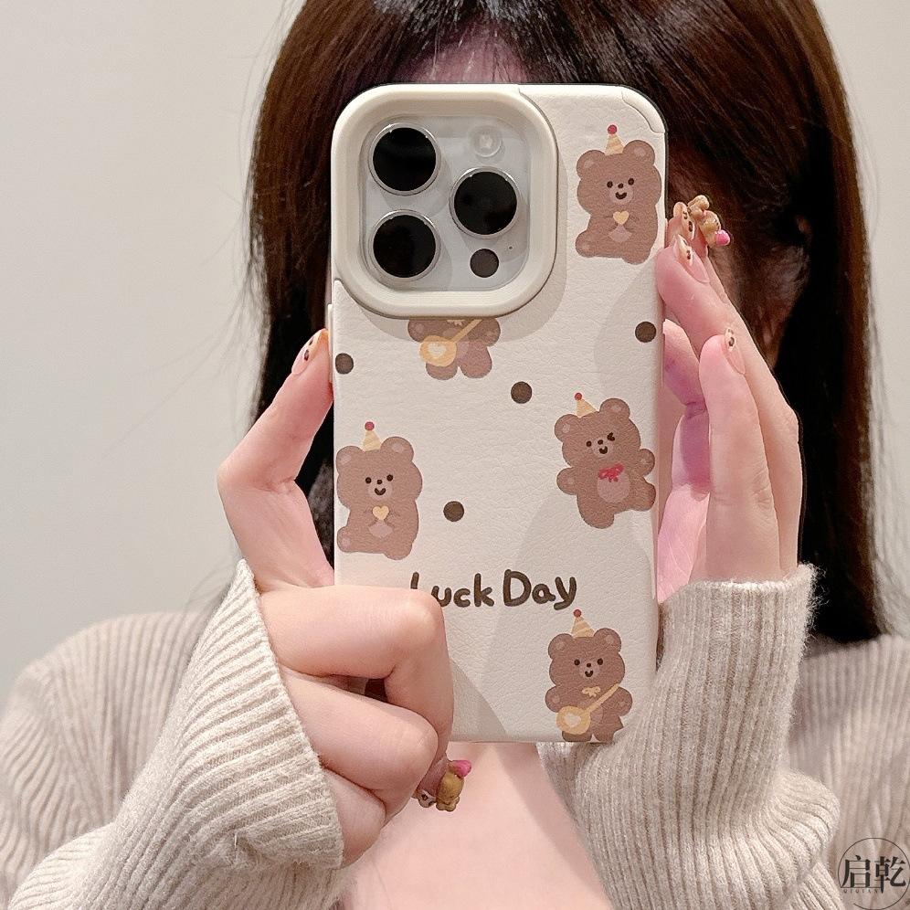 Korean Style Brown Bear for IPhone16/15 Mobile Phone Case for Apple 14/13 Promax Cartoon 12 Skin 11