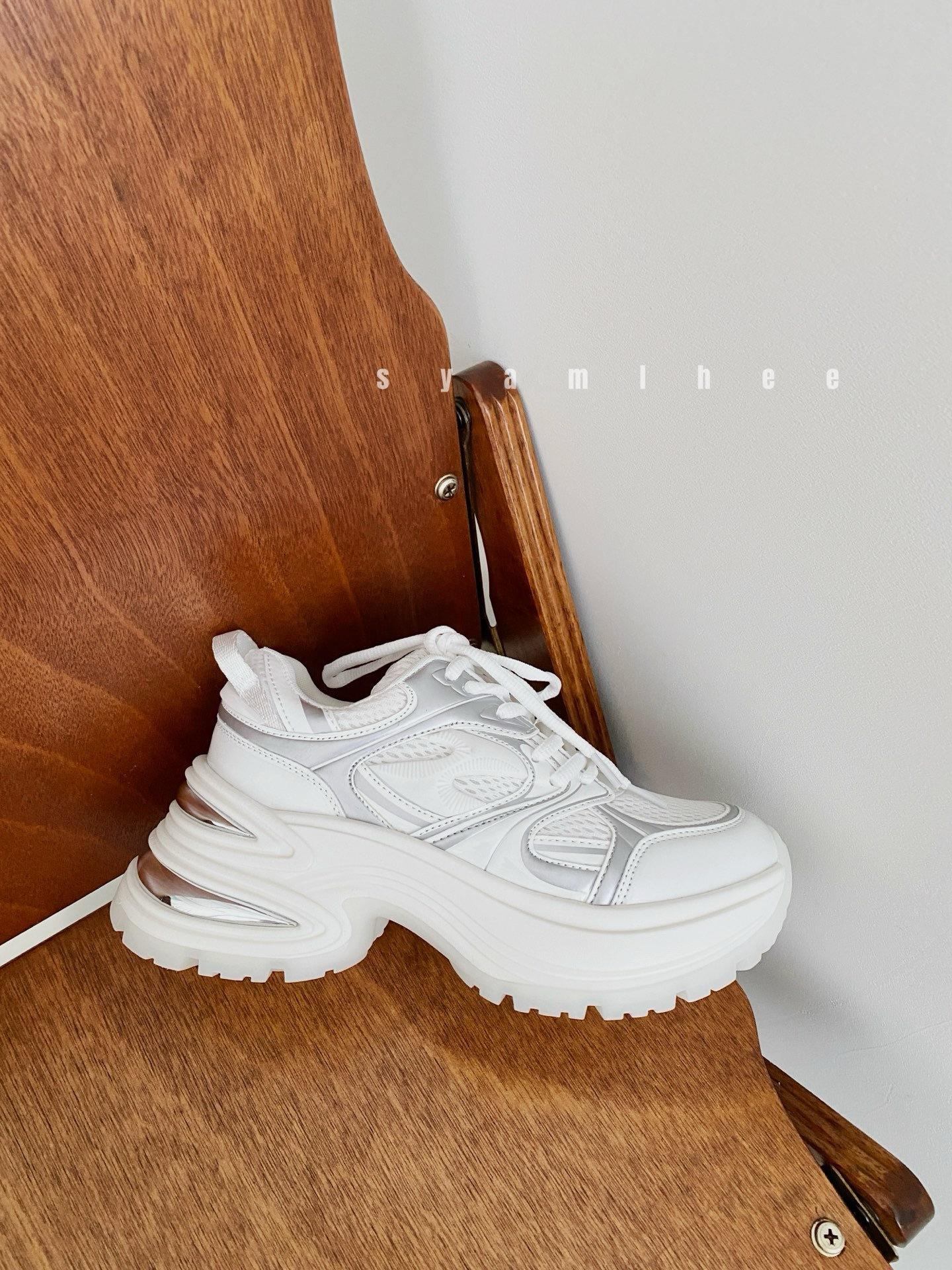 

Женские новые кожаные сетчатые шнурованные туфли на платформе-маффин в стиле папиных кроссовок, повседневные универсальные спортивные туфли 39