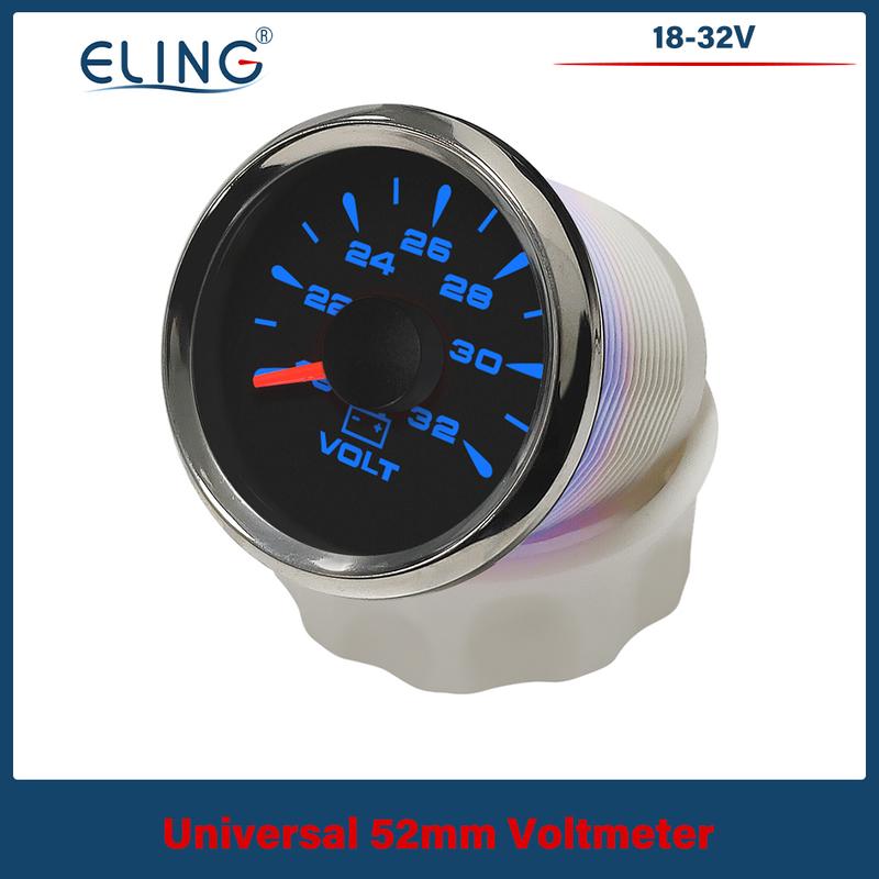 ELING Voltmeter 52mm Volt Gauge Universal Waterproof Meter 12V 24V with 8 Colors Backlights for Boat Automobile Motor Yacht