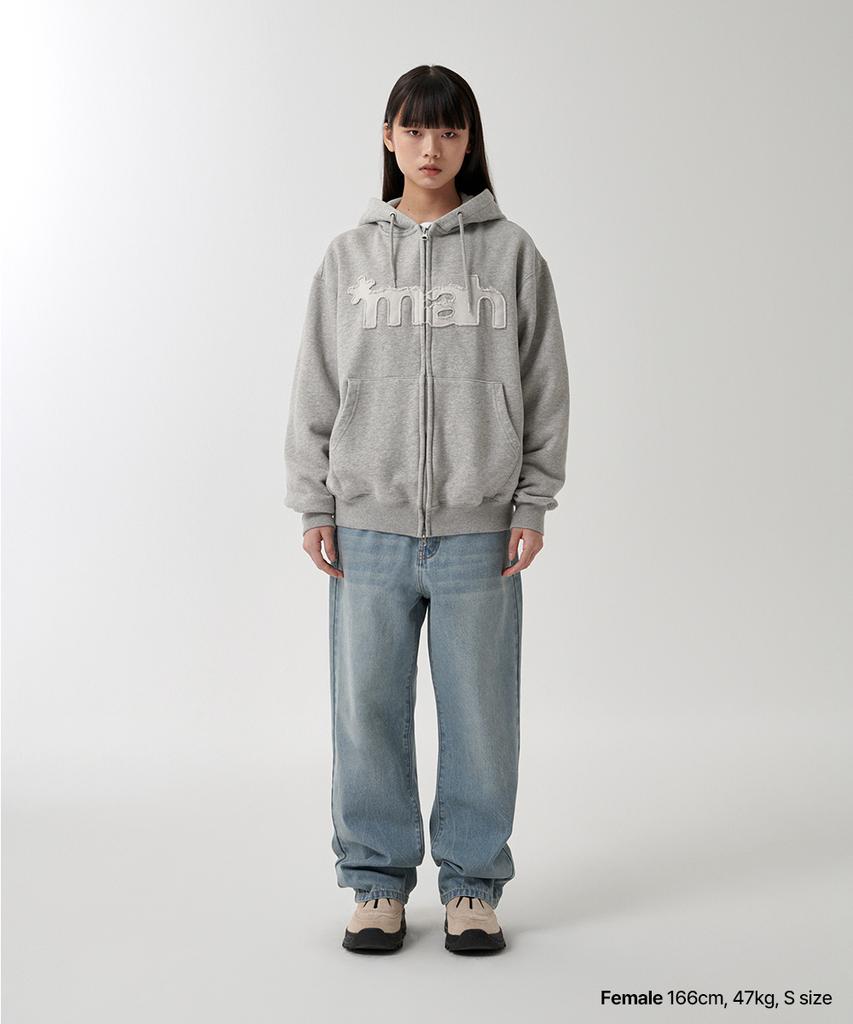 Mahagrid Mah Cut Off Applique Zip-Up Hoodie Gray(Mg2Fsmm492A)