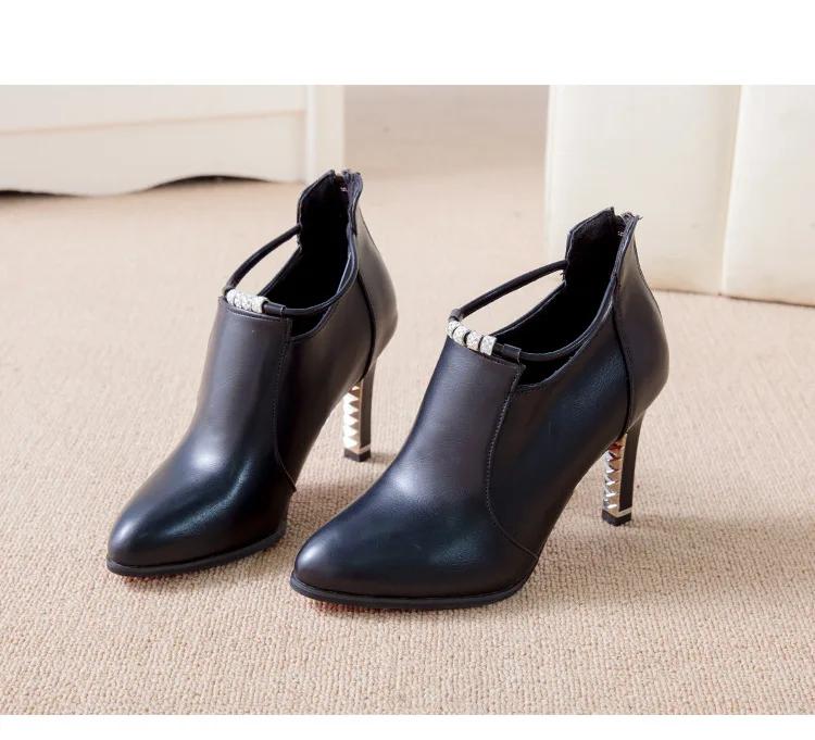 

Женские элегантные ботильоны с острым носком, осенне-зимние, красные, с ремешком и пряжкой, из искусственной кожи, короткие ботинки, женские туфли на тонком каблуке для вечеринок 34 чёрный