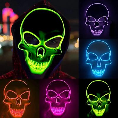 Neonowa maska ​​świetlna LED Skull na Halloween, głowa ducha horroru dla mężczyzn i kobiet, zabawne przyjęcie, świetlisty blask, ciemny szkielet, akcesoria do kostiumów przebranie na karnawał.