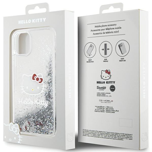 Etui do iPhone 11 Hello Kitty Liquid Glitter Kitty Head Srebrne
