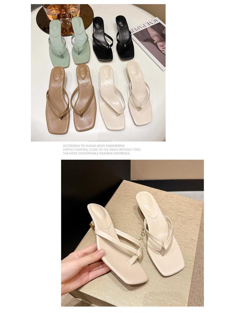 2024 Women's Summer European & American Style Stiletto Heel Flip-Flops with Square Toe
