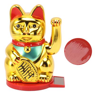 Arm Waving Fortune Cat 4 Inch Plastic Solar Powered Light Induction Lucky Cat Decoration with