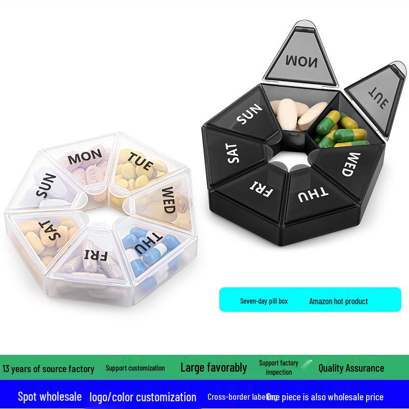 Weekly Portable 7-Grid Moisture-Proof Pill Organizer, Eco-Friendly Plastic Travel Storage Box.