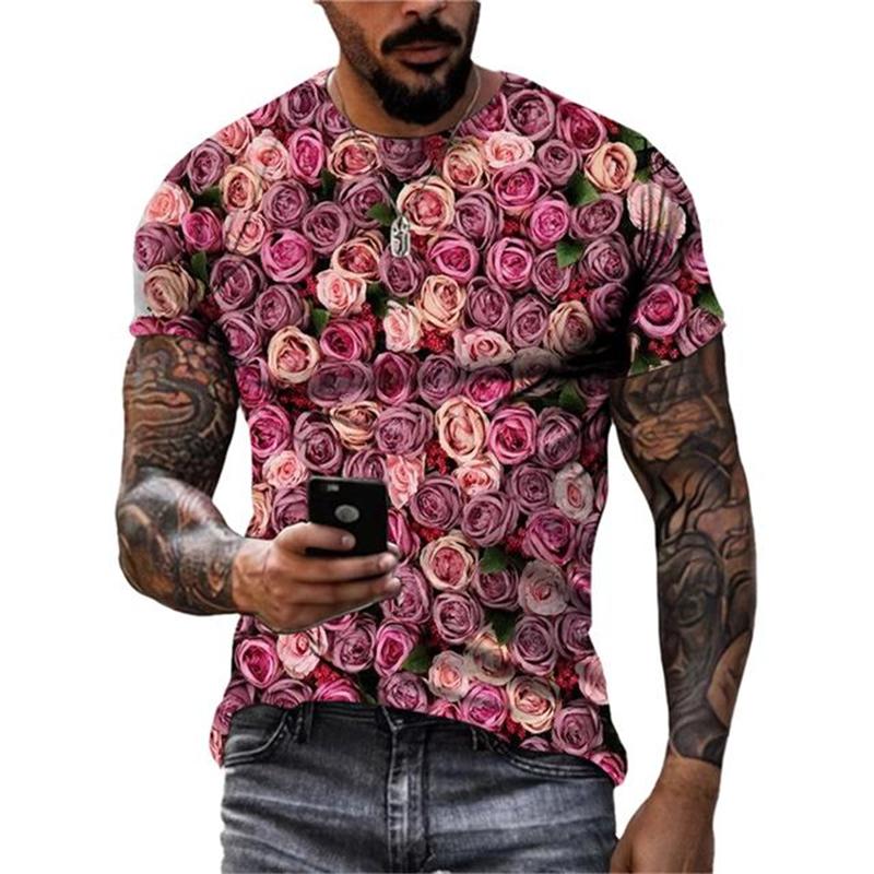 Fashion Beautiful Personality Plant Flowers 3D Print T-shirts Summer Street Style Men