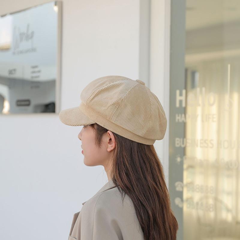 Chapéus de veludo cotelê para mulheres chapéu octogonal coreano vintage boina de lazer literária boné elegante simples chapéu de pintor quente moda