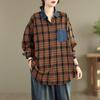 DIMANAF New 2025 Women Blouse Denim Plaid Spliced Full Sleeve Autumn Basic Coat New