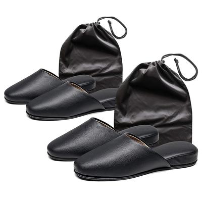 Bag Size Portable Indoor Premium PU Leather Slippers for Entrance and Class Wipeable with Water and Stain [MOON ROOM] [Storage Included] M&L 2-Pair