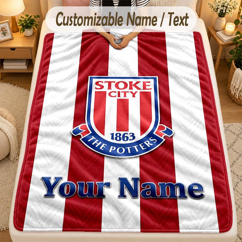 Flannel BlanketStoke City FC Custom Name Text Personalized Soft Warm Throw Blanket Home Decor Gift