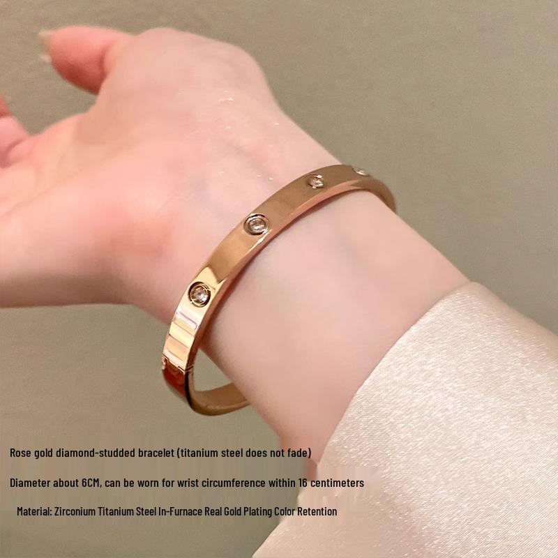 Roségoldfarbenes Sternenhimmel Titanstahl Damen Luxusarmband - Nicht verblassend, Schlichtes Kreisdesign