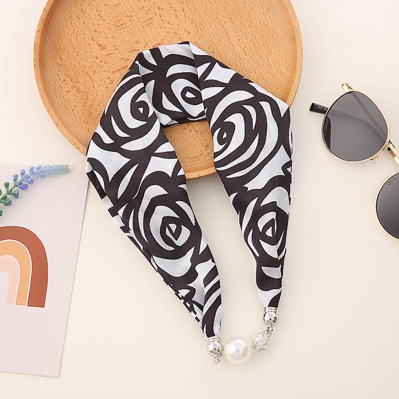 

Корейський стиль шовковий шарф-намисто: Перлова підвіска, магнітна застібка, жіночий тонкий чокер