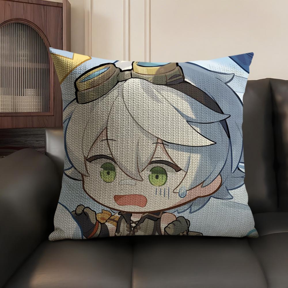 Bennett Cute Genshin Impact Cushion Cover Natural Linen Organic Fabric Double-Sided Printing Sofa Home Decor Gift Pillow Case