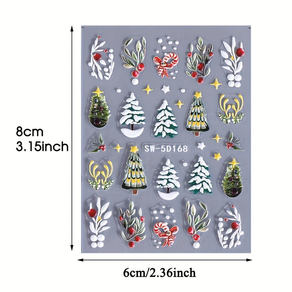 Weihnachts-Nagelkunst-Aufkleber Abziehbilder 1 Blatt, Winter Weihnachtsbaum Blätter Muster Geprägte Selbstklebende Nagelaufkleber, DIY Nagelkunst Dekoration