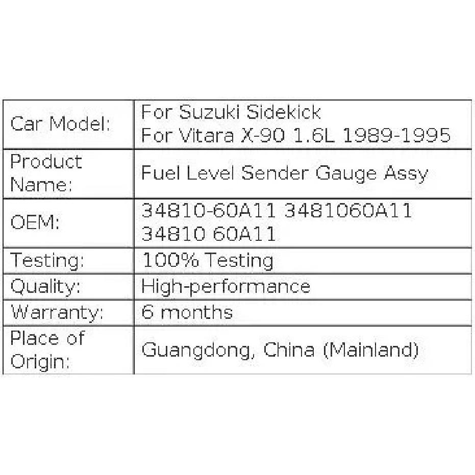JH 34810-60A11 Fuel Level Sender Gauge Assy For Suzuki Sidekick For Vitara X-90 1.6L 1989-1995 3481060A11 34810 60A11