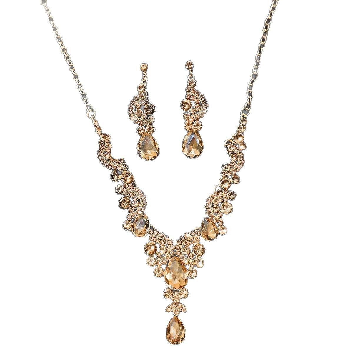 

Champagne water drop tassel flash diamond necklace new popular dress accessories high-end neck chain collarbone chain women