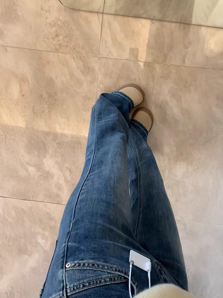 High-Waisted Stretchy Micro-Flare Jeans for Pear-Shaped Women In Deep Blue