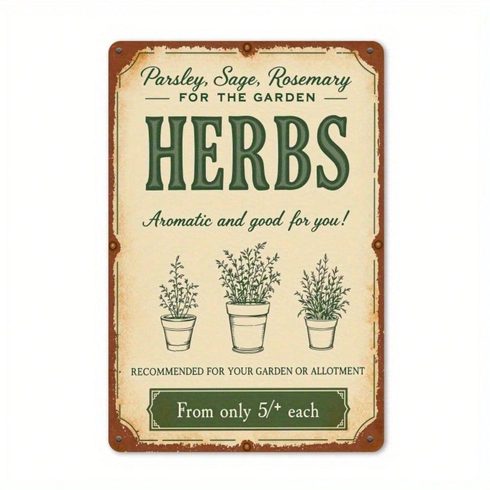 Vintage Herb Pattern Metal Sign Kitchen Wall Decor