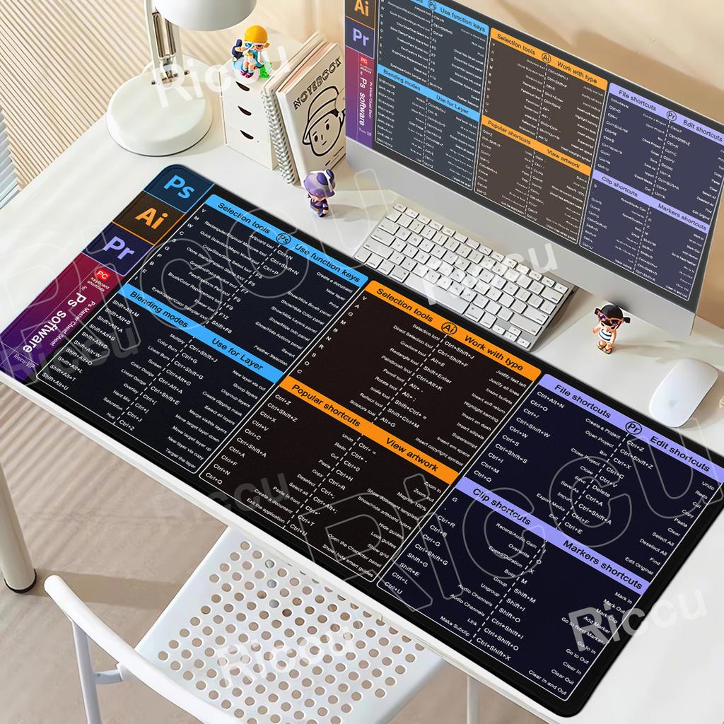 Tappetino Mouse HD XXL Scorciatoie Ufficio PS AI PR AutoCAD Foglio Trucchi Tappetini Scrivania Tastiera Tappeto Gomma Antiscivolo Bordo Cucito Grande per Gaming