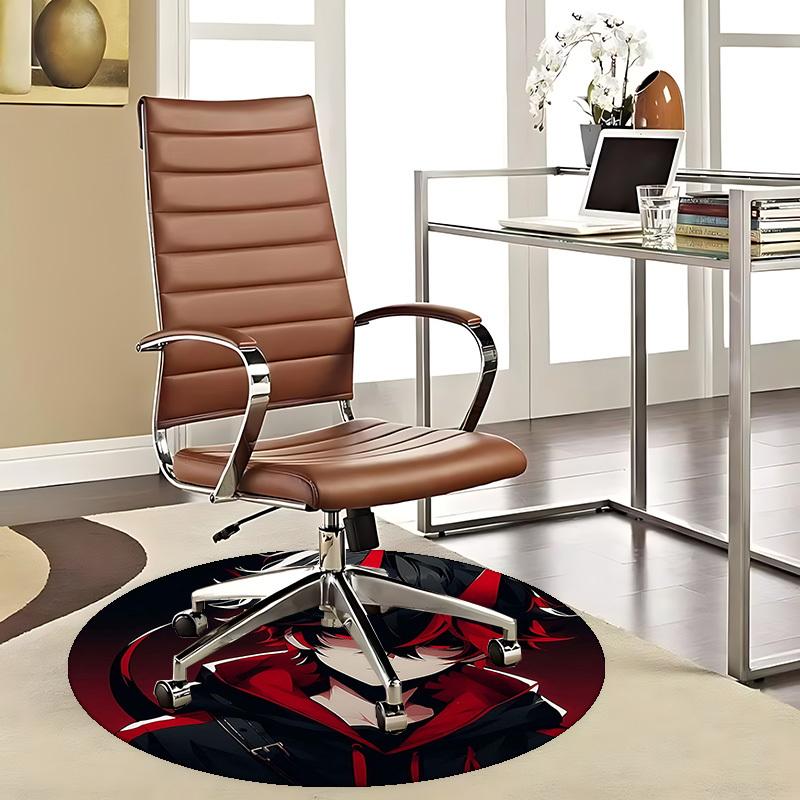 1pc Anime Design Round Carpet - Red and Black Devil Theme Chair Mat for Office, Home Decor, Living Room