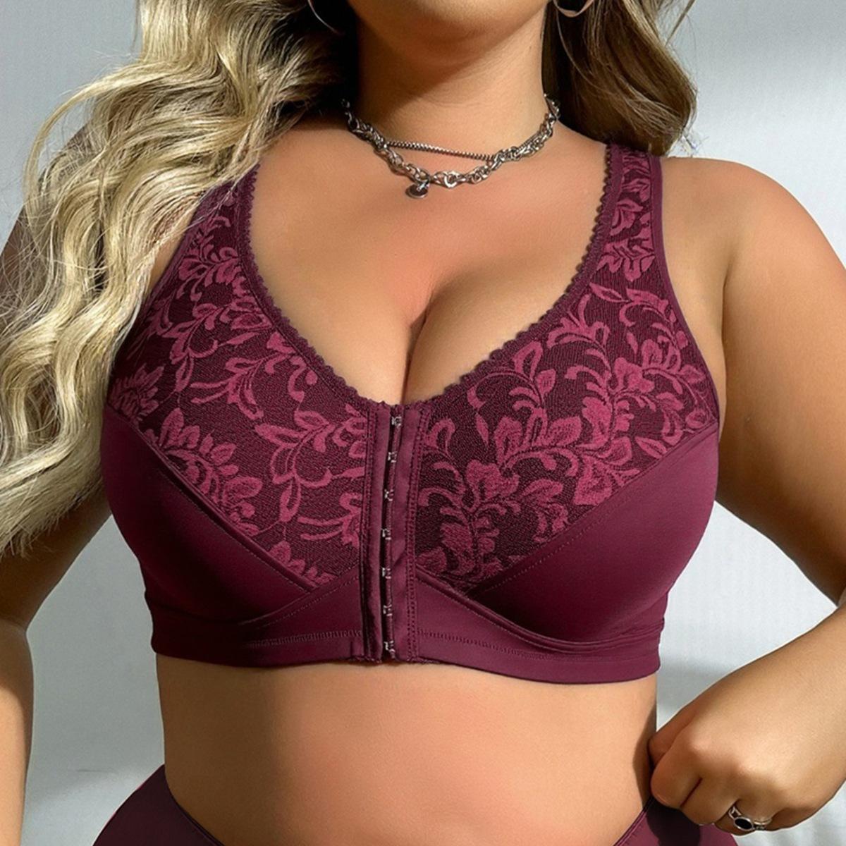 

Large size no steel ring seamless underwear front open buckle ultra-thin cup fattened enlarged full cup bra bra 4XL темно-червоний колір