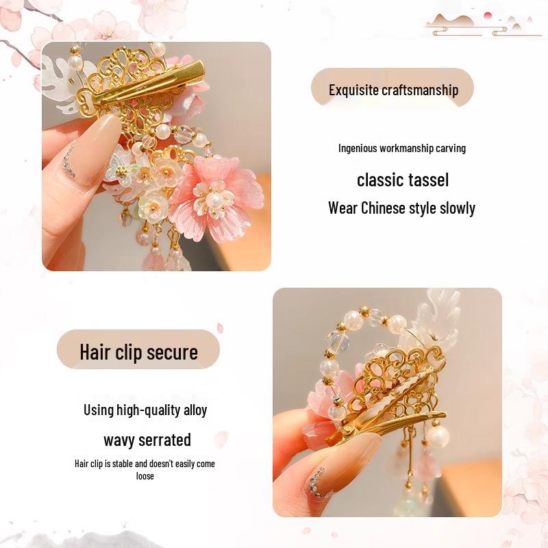 Retro Hanfu Haarspangen für Mädchen: Feenhafte Blumenquasten-Kopfschmuck & Elegante Haarnadeln