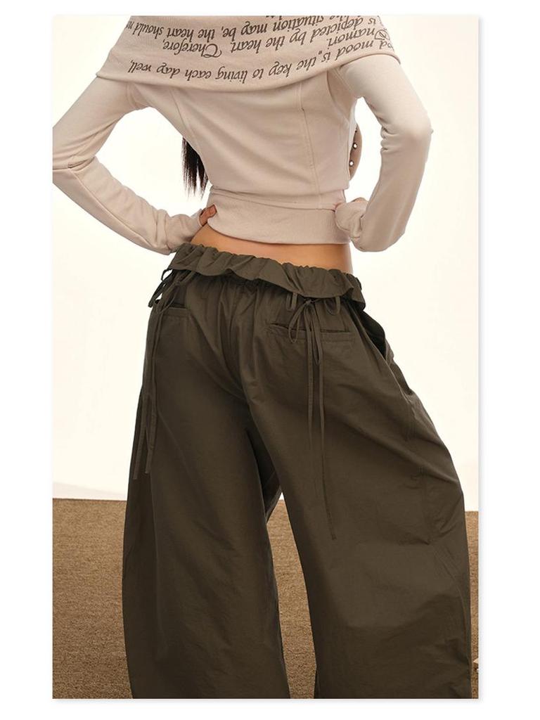 American Floral Balloon Pants - Women's Elastic Waist, Loose, Tie-Up, Slimming, Wide-Leg Design for Autumn & Winter