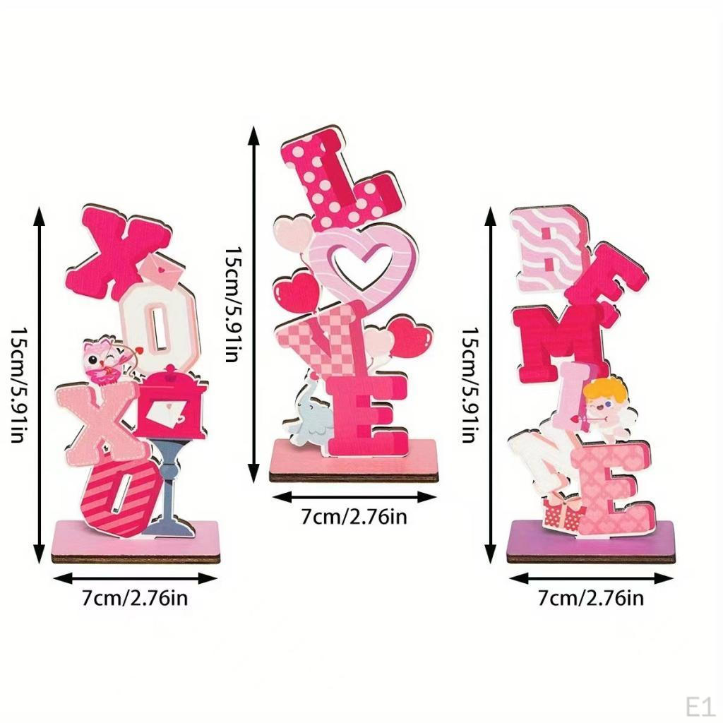 3x Love Tabletop Centerpiece Signs, Wooden Table Sign Valentines Decorations, Topper
