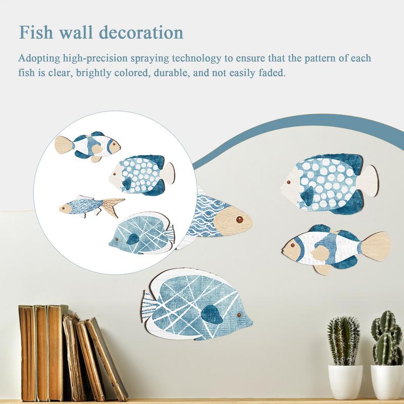 4PCS Mediterranean Wood Fish Wall Hanging Ornaments Wooden Fish Sculpture Decorations Coastal Beach Wall Hangings Ornaments