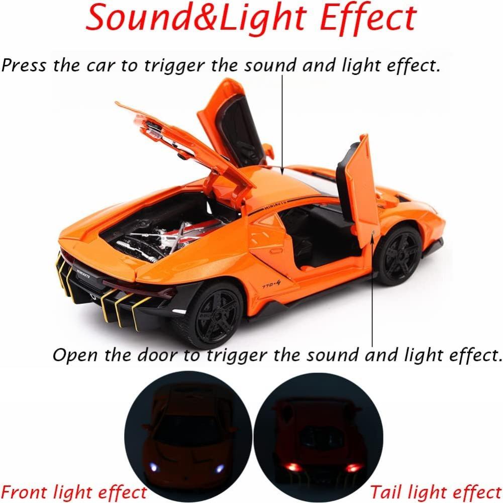 1/32 Scale Alloy Collectible Orange Lambor LP770 Toy Pull Back Vehicles Diecast Cars Model with Light & Sound