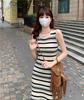 2025 Korean Style Chic Striped Sleeveless Midi Vest Dress for Women - Slim Fit