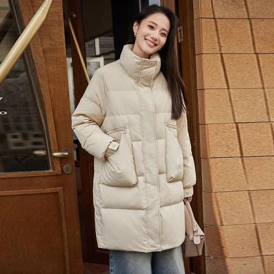 Medium and Long Pocket Design Stand-up Neck Down Jacket for Women 2025 Thickened White Duck Down Casual and Thin Jacket Tide