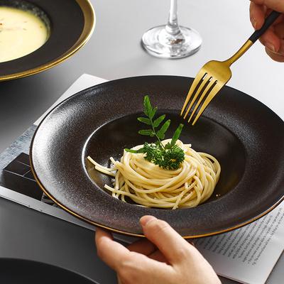 Talerz obiadowy w stylu zachodnim Zastawa stołowa ceramiczna z szeroką krawędzią Okrągły talerz Talerz do makaronu Talerz sałatkowy Talerz na owoce