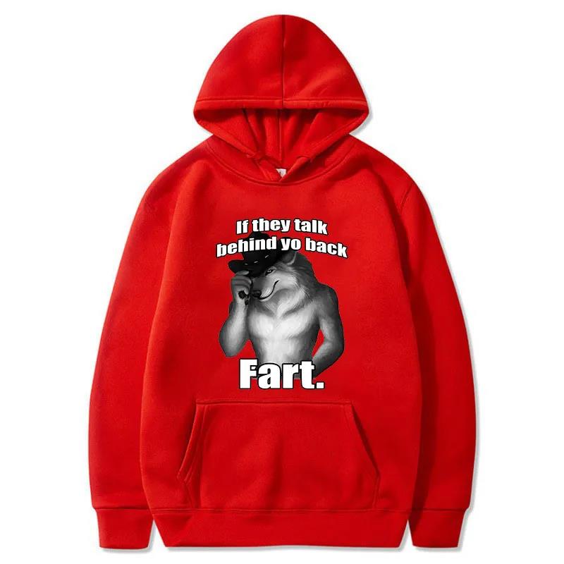 Wenn sie hinter deinem Rücken reden Lustiges Meme Emo Herren Hoodies 2024 Herbst Harajuku Retro Übergroß Furz Wolf Aufdruck Herren Kapuzenpullover