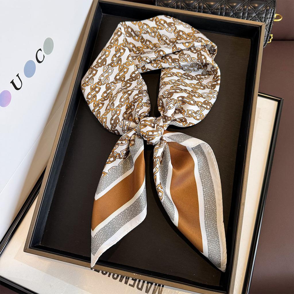 1 Stück Luxus Imitat Seide Quadratisches Tuch Damen Doppelseitiger Druck Halstuch Bandanas Foulard Damen Haarband Schals Wickeltücher