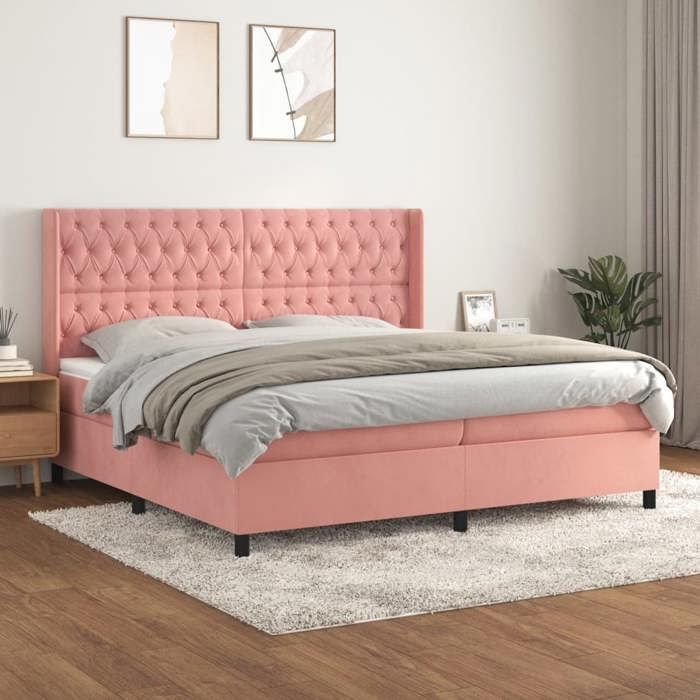 Maison Exclusive - Sommier à lattes de lit avec matelas Rose 200x200 cm Velours