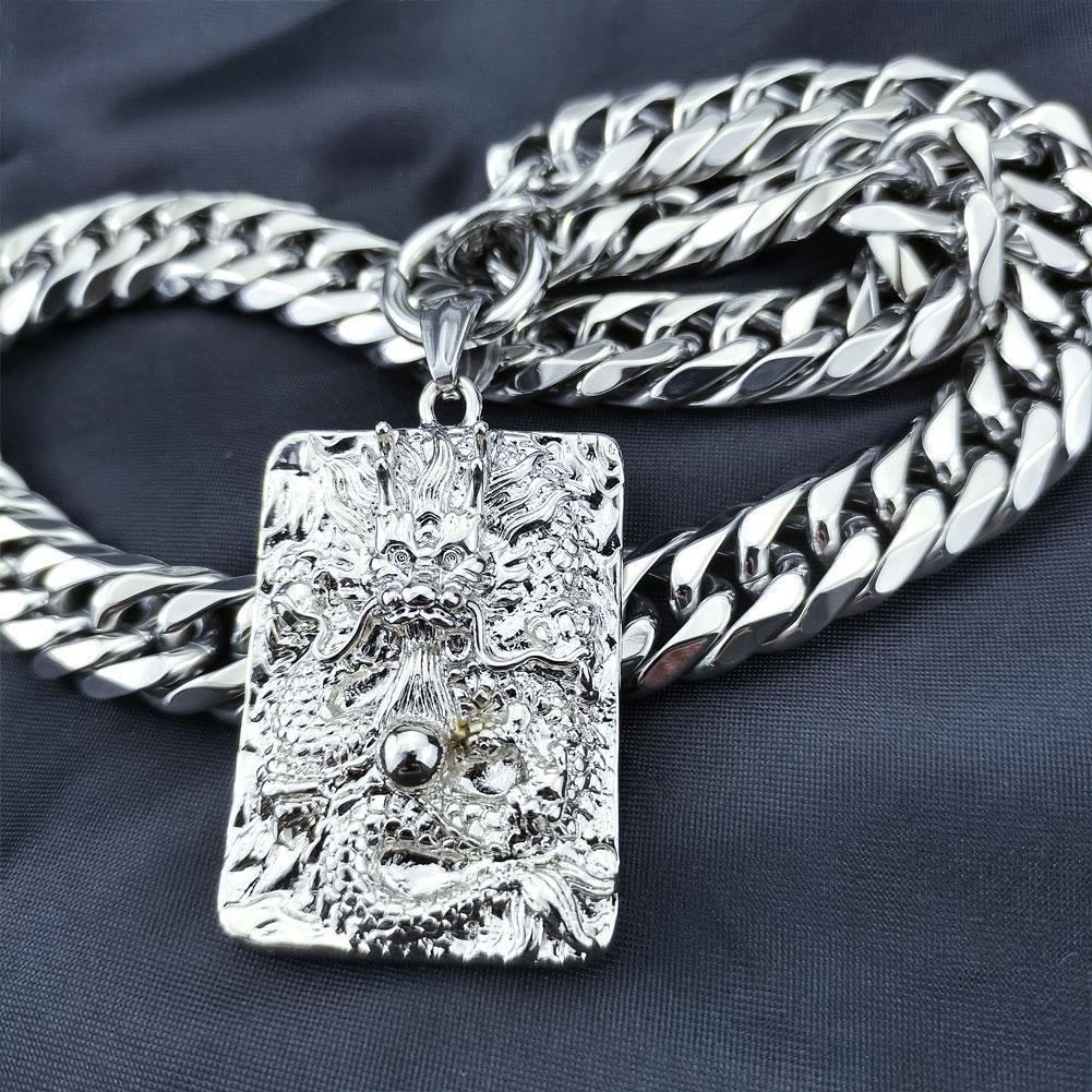 Men Women The "Chinese LONG" Pendant Chain Stainless Steel Burnishing Necklace