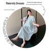 2026 Summer V-Neck Maternity Dress with Puff Sleeves - Slimming Design