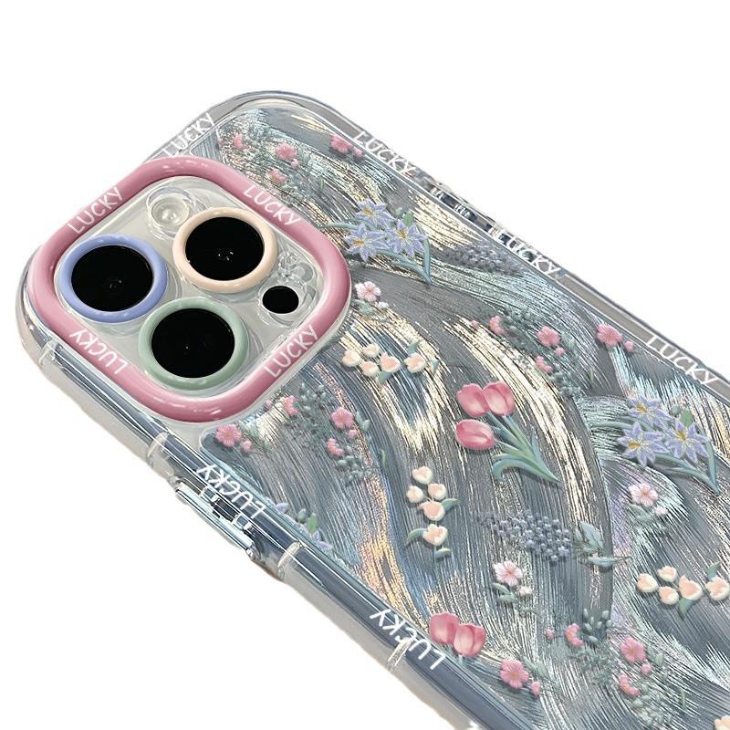 Full Screen Small Flowers Suitable for Apple 15 Cream Feather Yarn Small Fresh Mobile Phone Case Iphone13 16proamx Anti Fall