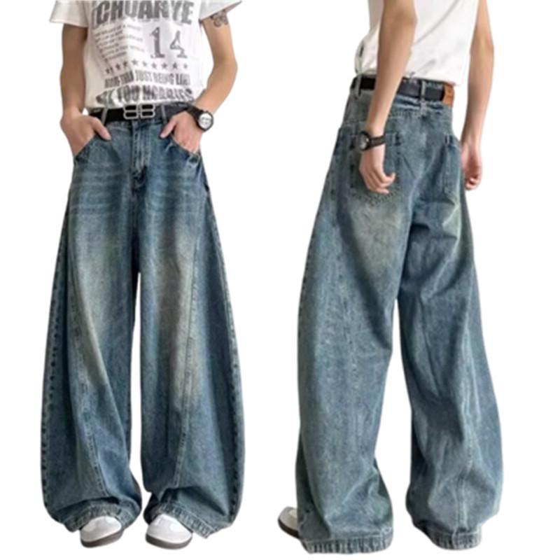 American high street deconstruction design scimitar jeans men's and women's spring new loose and thin floor-mopping trousers