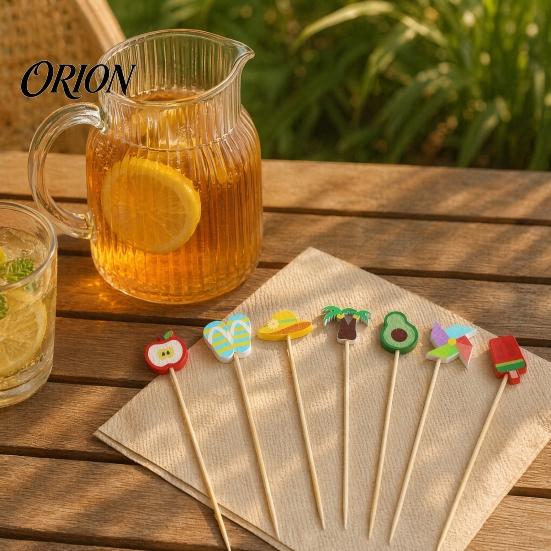 Natural Bamboo Skewers 100PCS Disposable Cocktails Picks, Stick, with Beach Fruits Picks Palm Trees Decoration, Fruit for Parties And Picnic