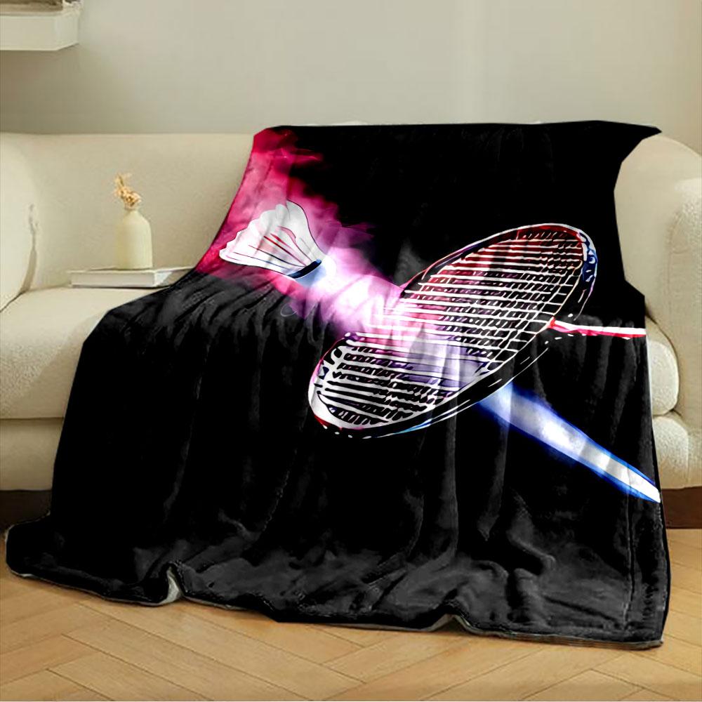 A Badminton Racket and Shuttlecock with Vibrant Red and Blue Lighting. for All Seasons Blanket Lunch Break Throw Gift