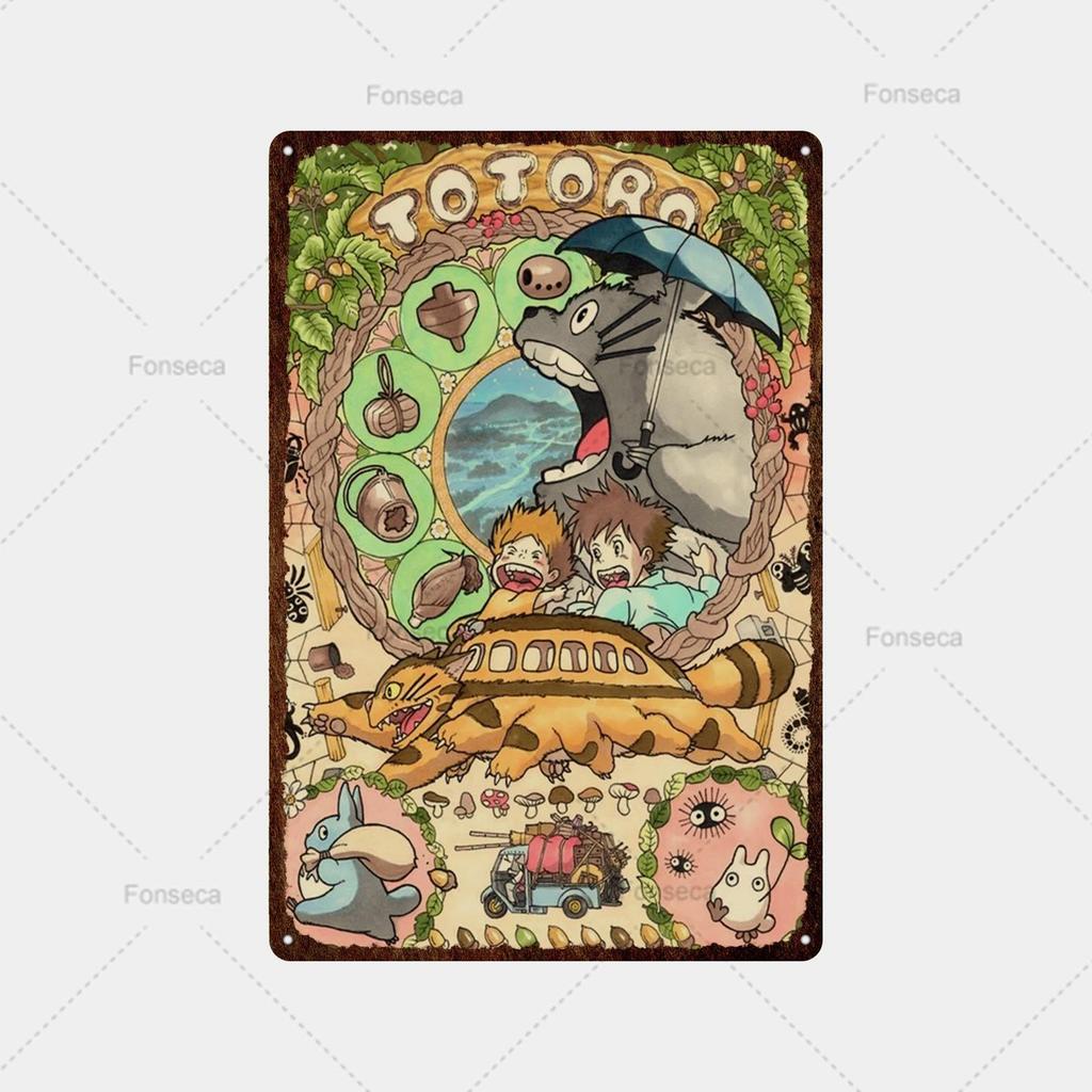 Vintage Metall Zinn Zeichen Japanische Anime Totoro Mädchen Landschaft Zinn Malerei Hause Wohnzimmer Dekor Einzigartige Metall Zeichen Platte