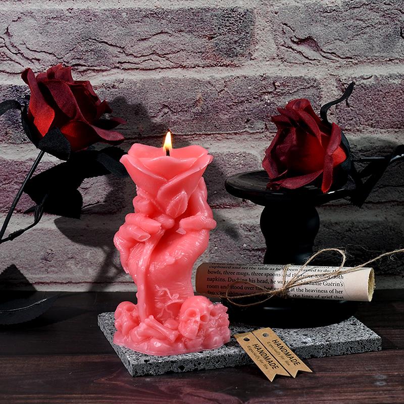 Růže na ruce silikonové formy na svíčky kutily Ghost Claw Démon Ruka držící míček Vonící Forma na výrobu Halloweenských dárků Řemeslná párty Dekor