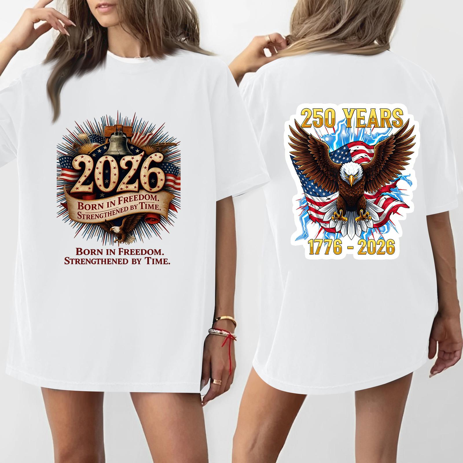 

Women s Casual Independence Day 250 Anniversary Printed T-shirt Round Neck Pullover Short Sleeve Top XL білий