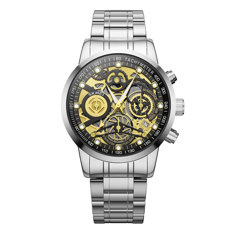 

Moment Beauty 7059 Fashion Three-Eyed Hollow Dial Business Men s Watch Waterproof Steel Belt Watch Men s Waterproof Quartz Watch