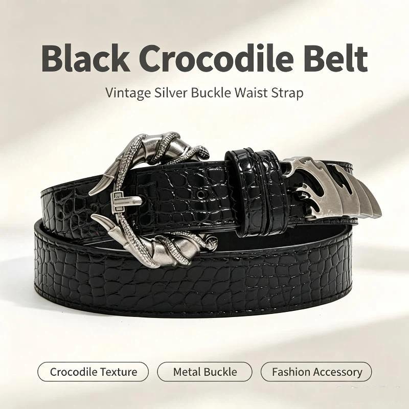 PU Leather Women's Snake Buckle Belt Crocodile Pattern Y2K Street Fashion Waistband for Daily Commute