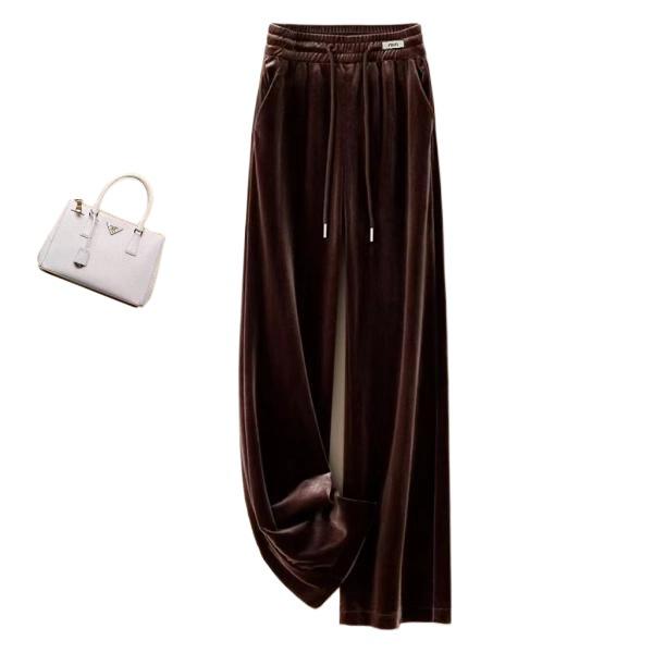 Fleece-Lined Gold Velvet High-Waisted Straight-Leg Pants (2025 Winter Edition)